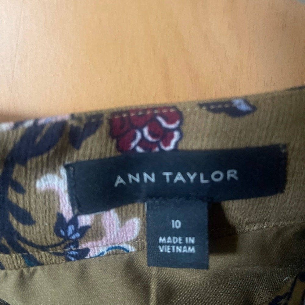 Ann Taylor Olive Floral Circle Skirt with Navy & Burgundy Accents - Picture 2 of 3
